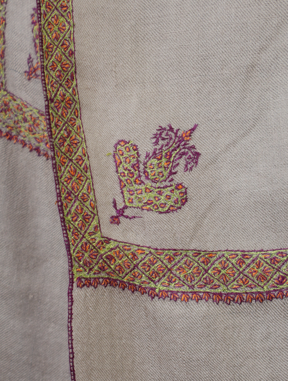 Beige Base Border Embroidery Cashmere Pashmina Shawl