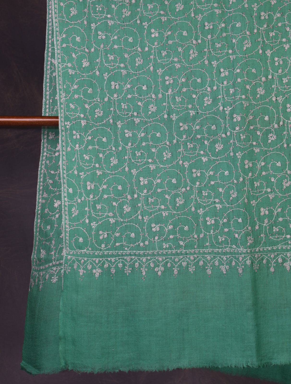 Green Jali Embroidery Cashmere Pashmina Scarf