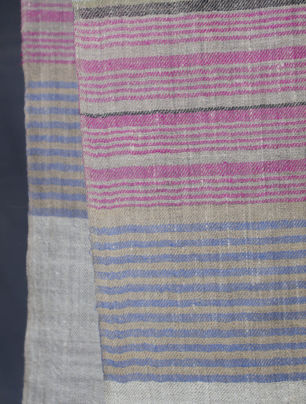 Natural Base Pink Striped handwoven Cashmere Pashmina Scarf