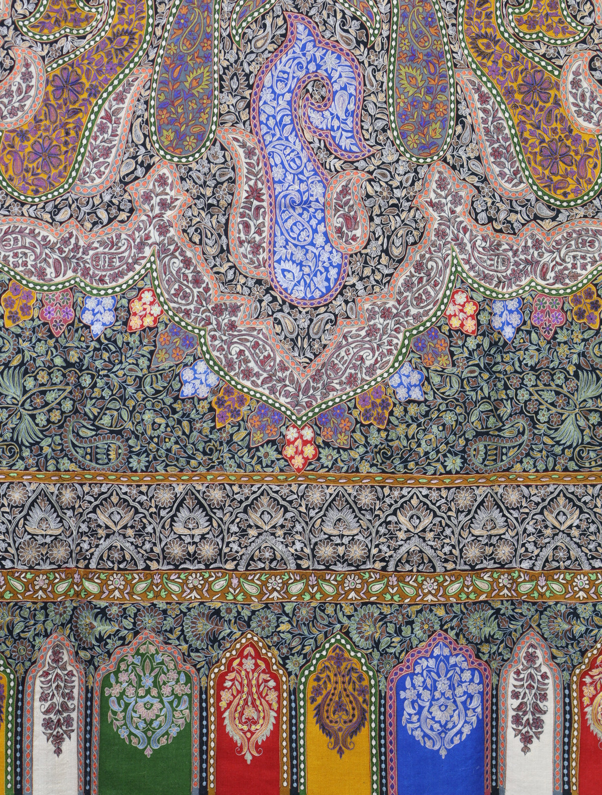 2.5 Yard Black Base Multicolor Kalamkari Embroidery Pashmina Shawl