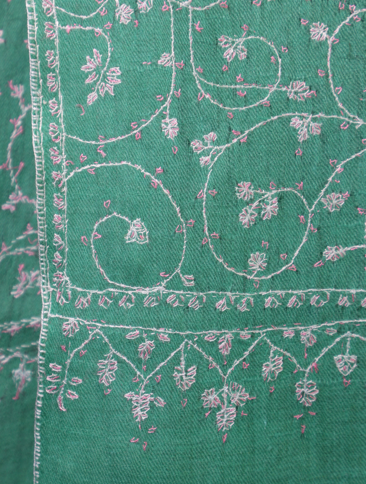 Green Jali Embroidery Cashmere Pashmina Scarf