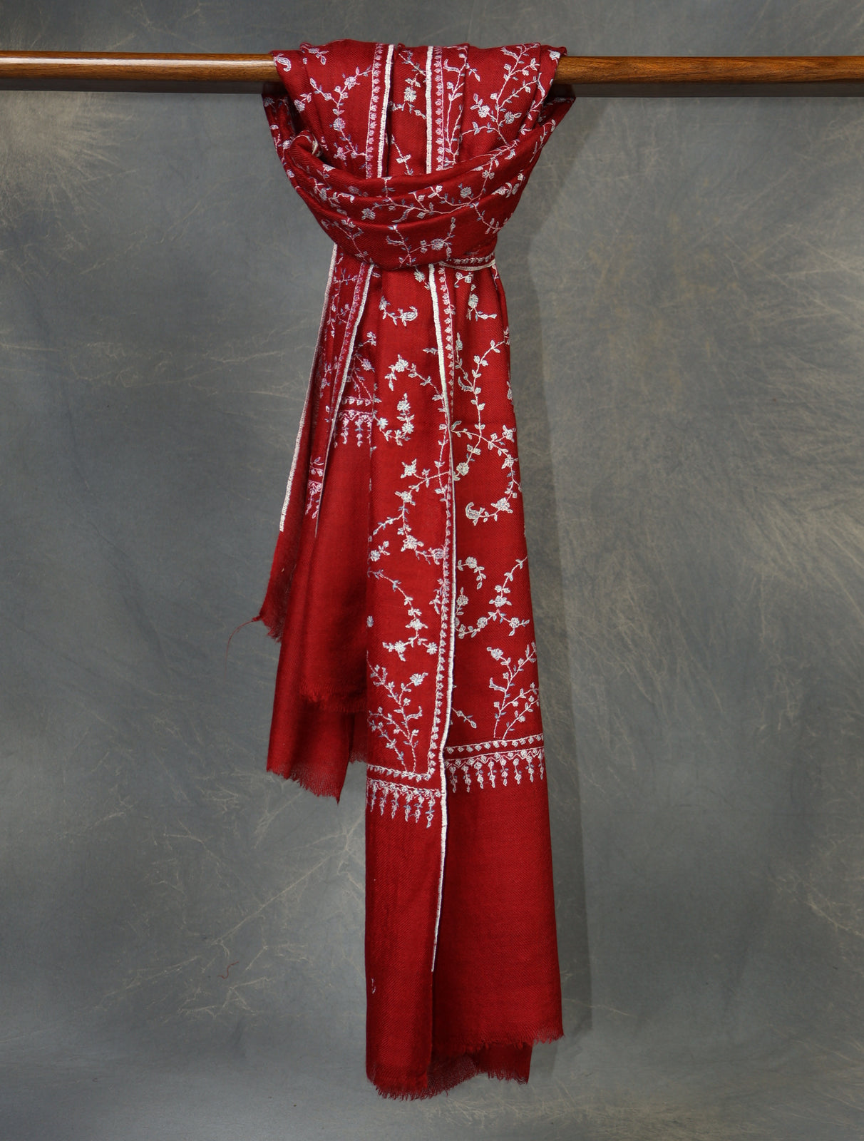 Maroon Jali Embroidery Cashmere Pashmina Scarf