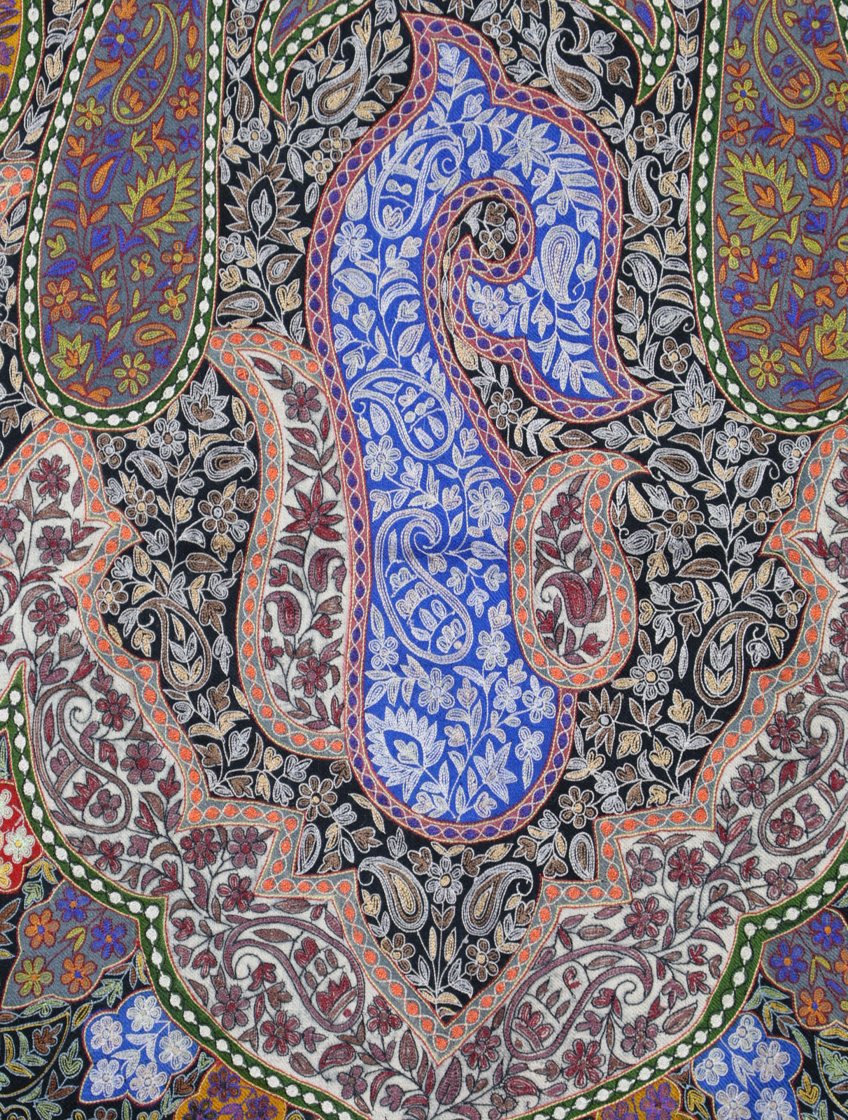 2.5 Yard Black Base Multicolor Kalamkari Embroidery Pashmina Shawl