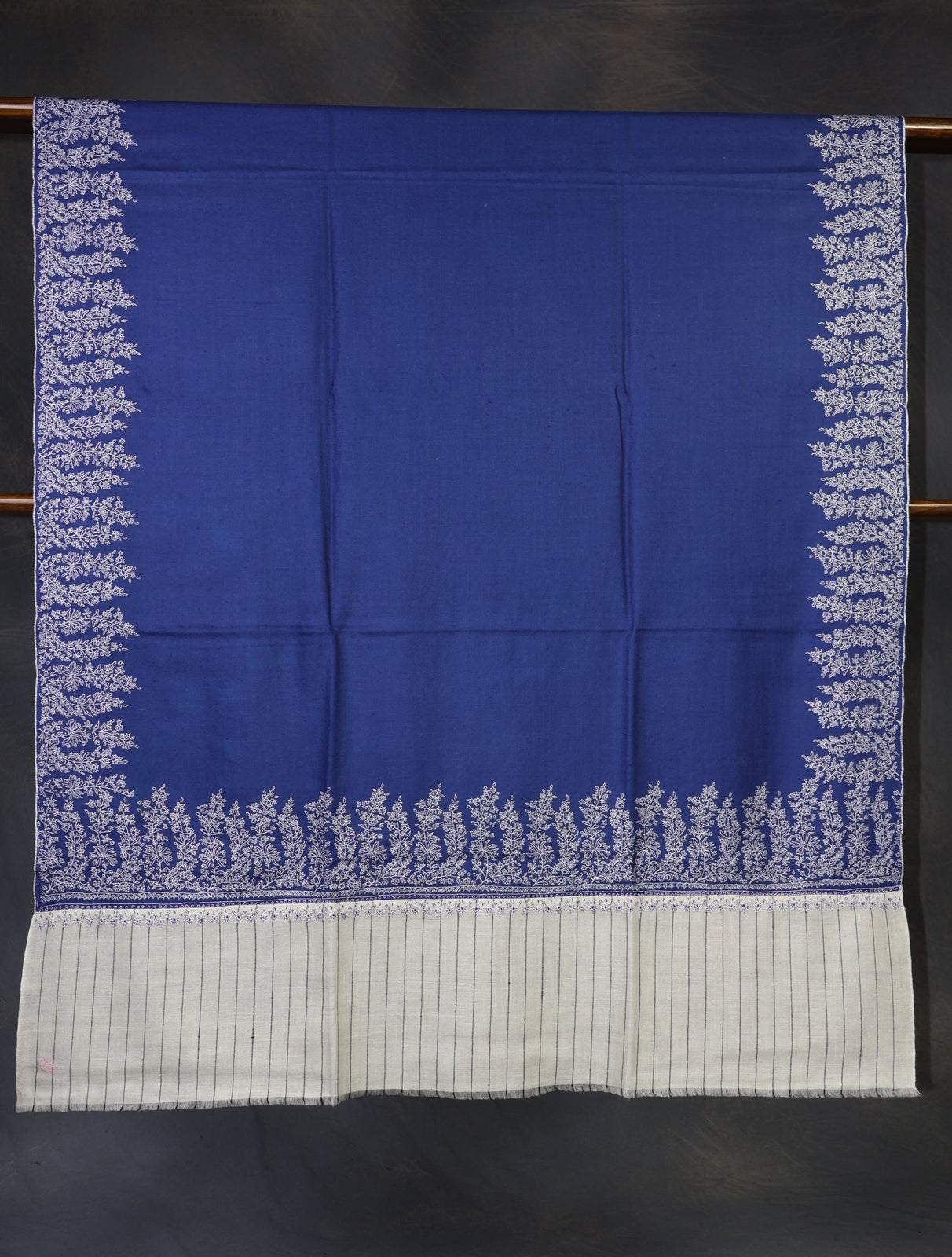 Ivory Border Blue Base Border Embroidery Pashmina Shawl