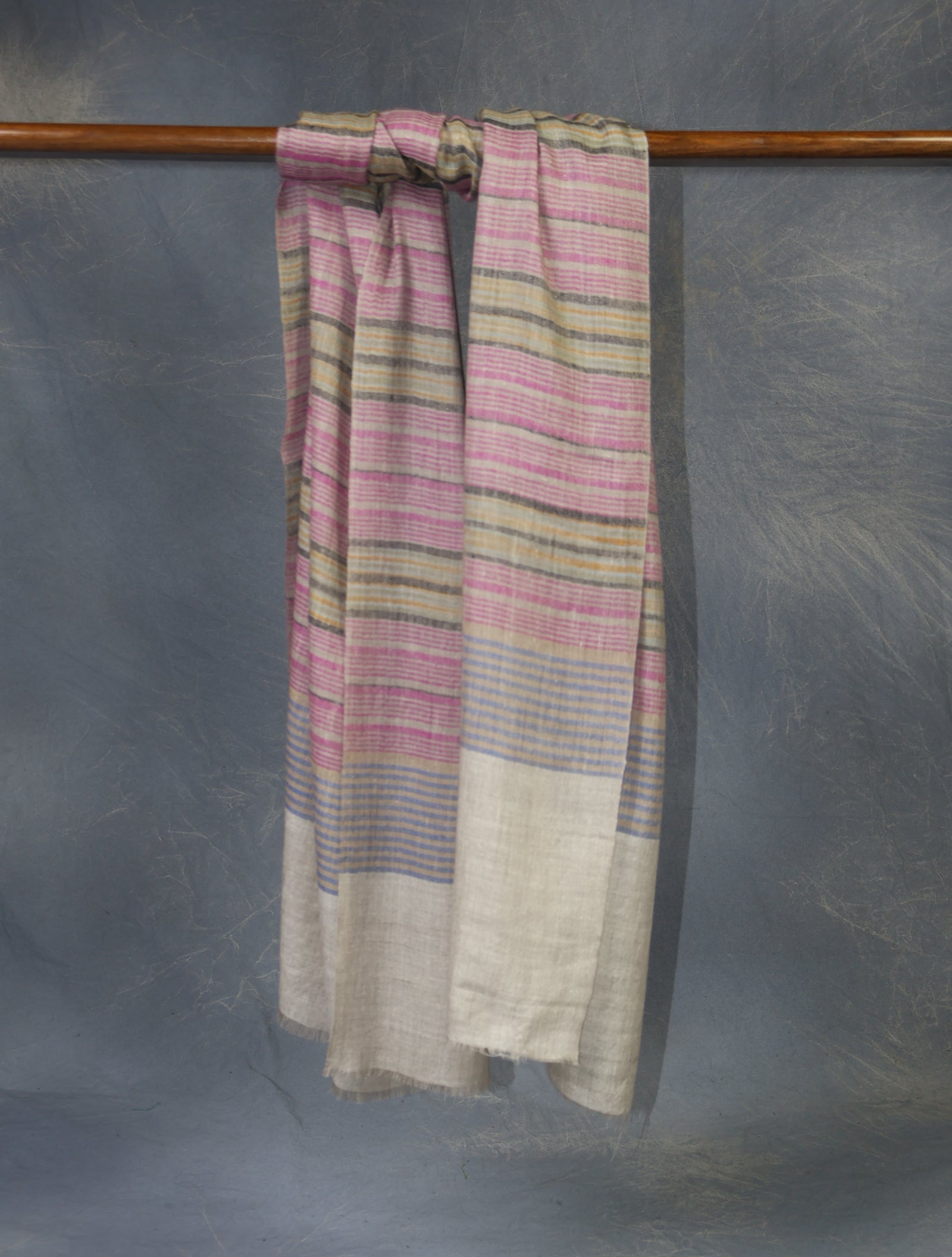 Natural Base Pink Striped handwoven Cashmere Pashmina Scarf