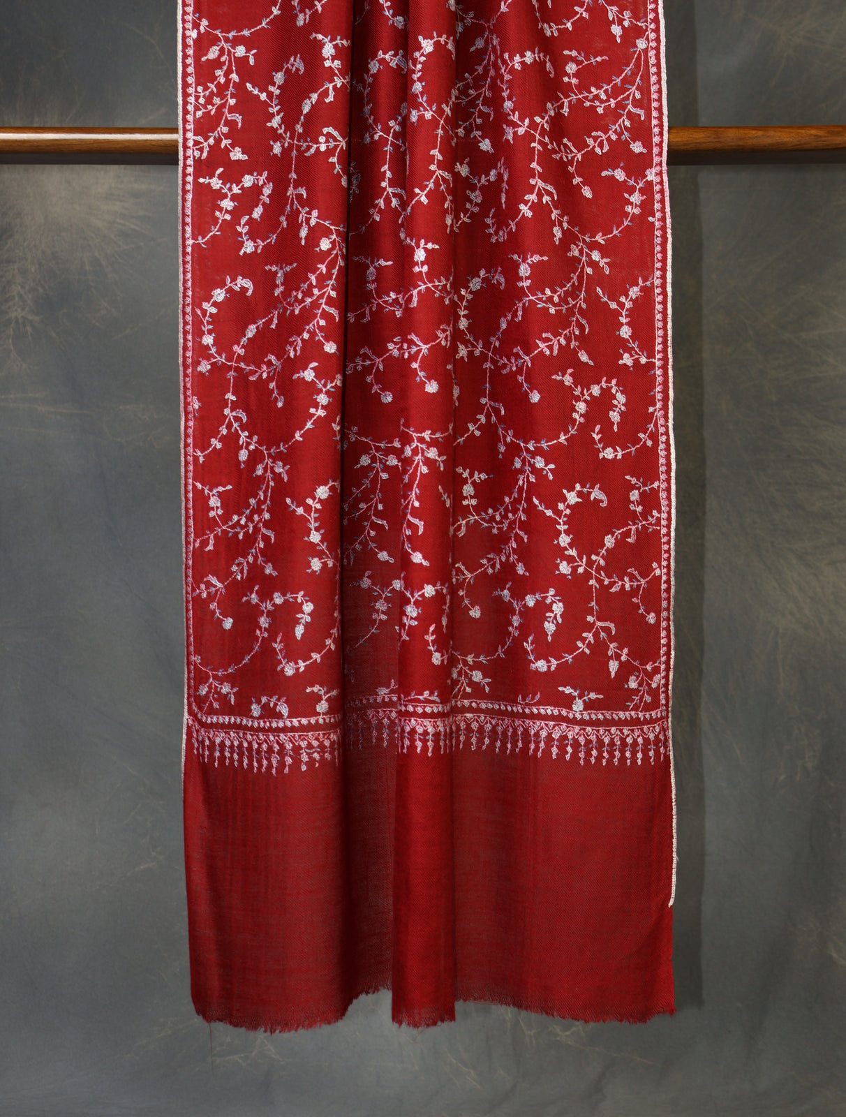 Maroon Jali Embroidery Cashmere Pashmina Scarf