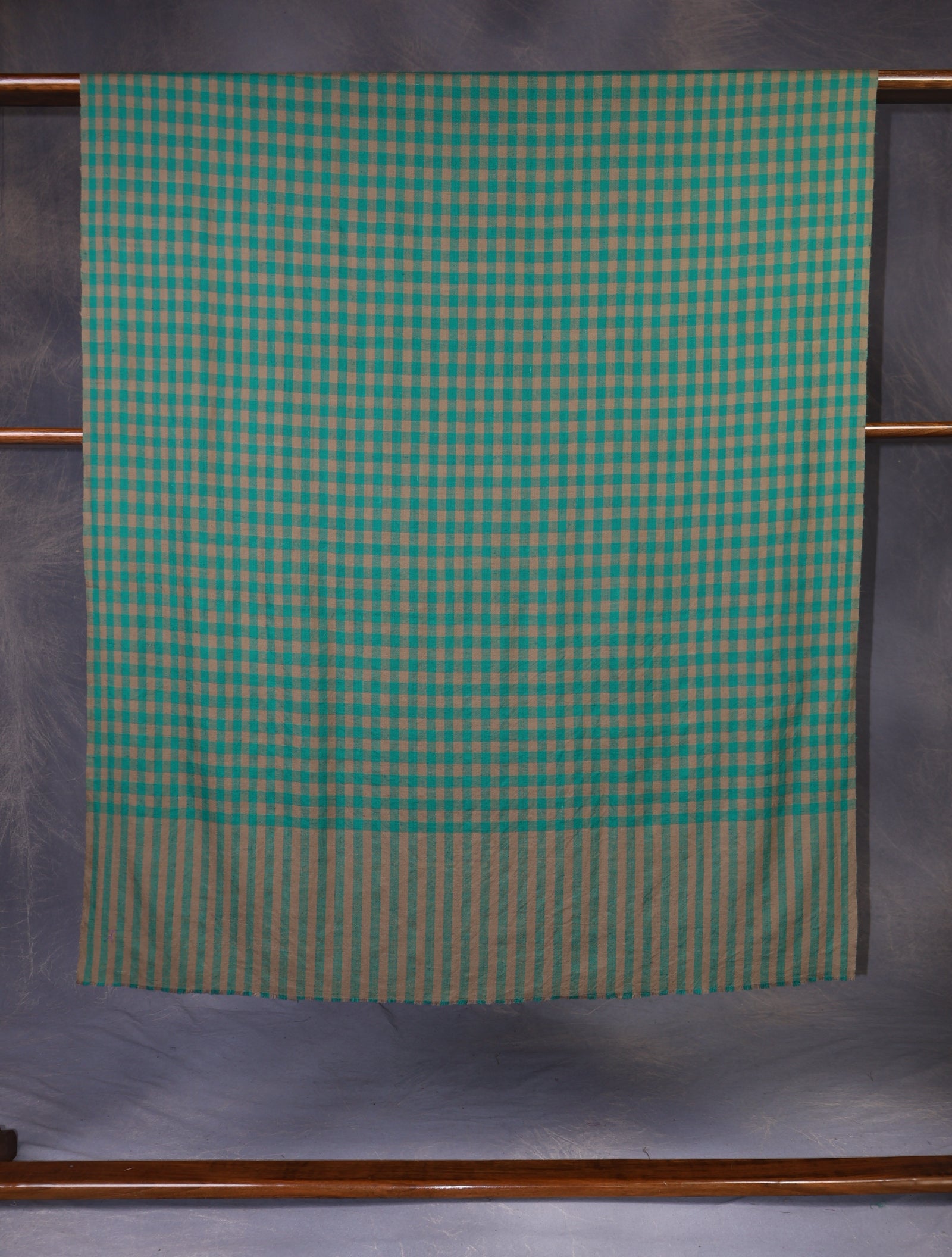 Natural and Green Checked Handwoven Cashmere Pashmina Shawl