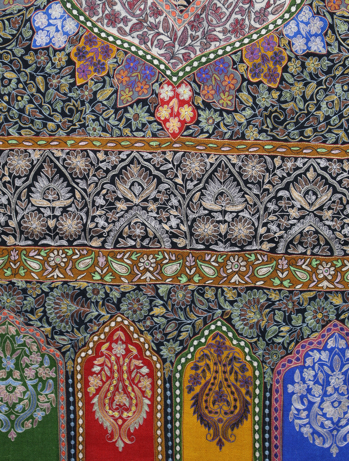 2.5 Yard Black Base Multicolor Kalamkari Embroidery Pashmina Shawl