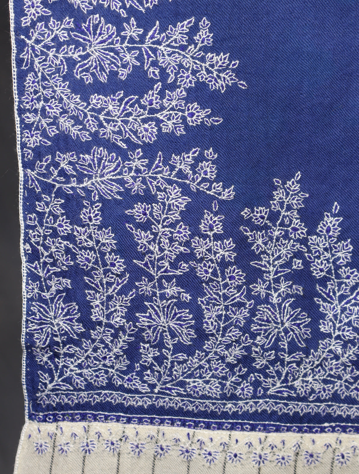 Ivory Border Blue Base Border Embroidery Pashmina Shawl