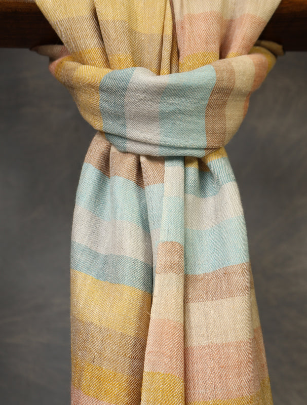 Natural Base Multicolor Striped Handwoven Cashmere Pashmina Scarf
