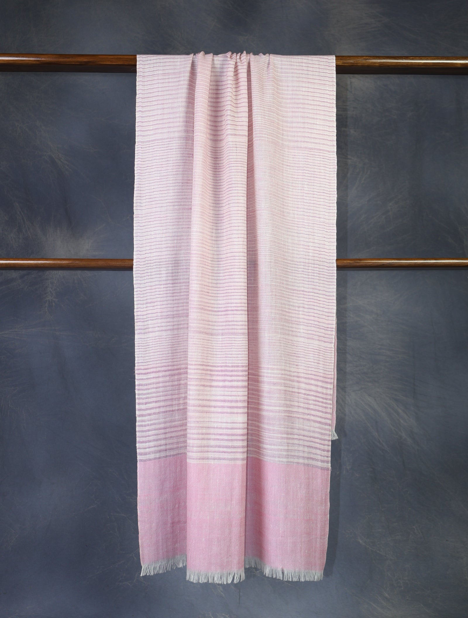 Pink Base Striped Handwoven Cashmere Pashmina Scarf