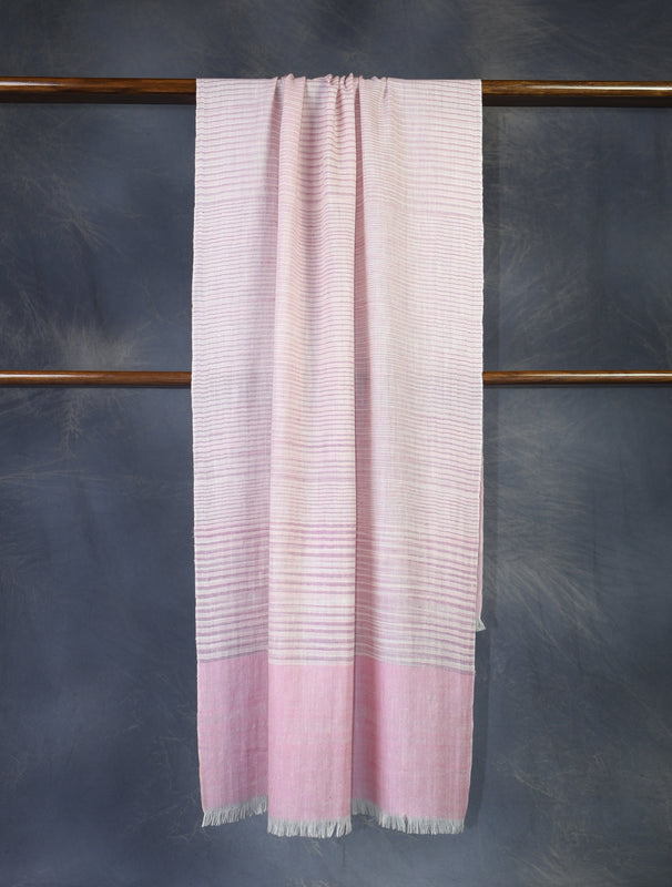 Pink Base Striped Handwoven Cashmere Pashmina Scarf