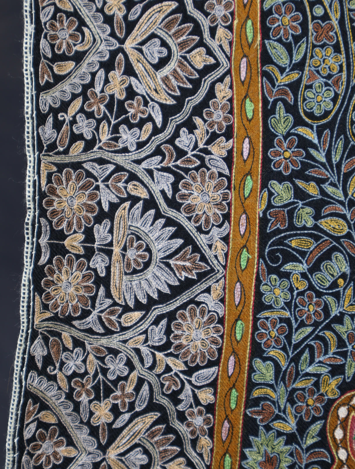 2.5 Yard Black Base Multicolor Kalamkari Embroidery Pashmina Shawl