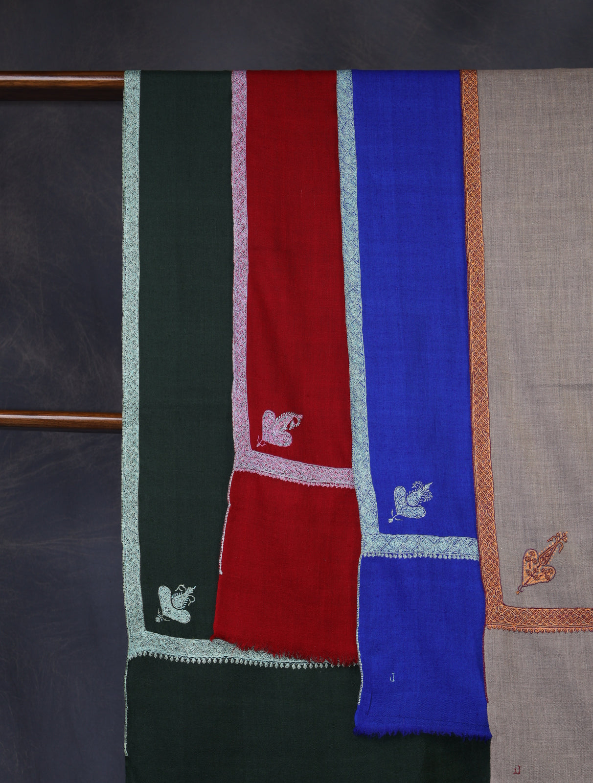 Royal Blue Base Border Embroidery Cashmere Pashmina Shawl