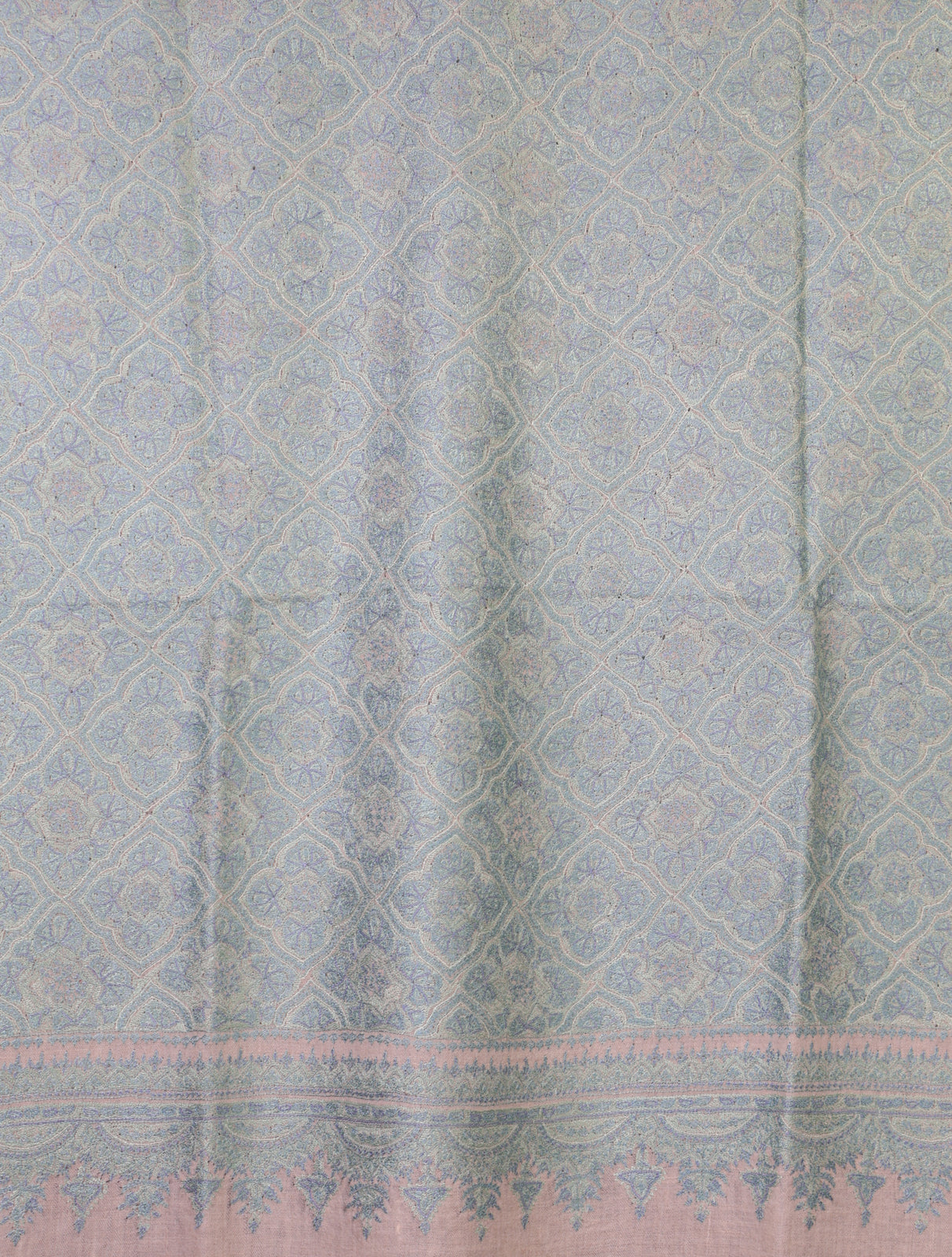 Ivory Base Green Jamawar Embroidery Pashmina Shawl