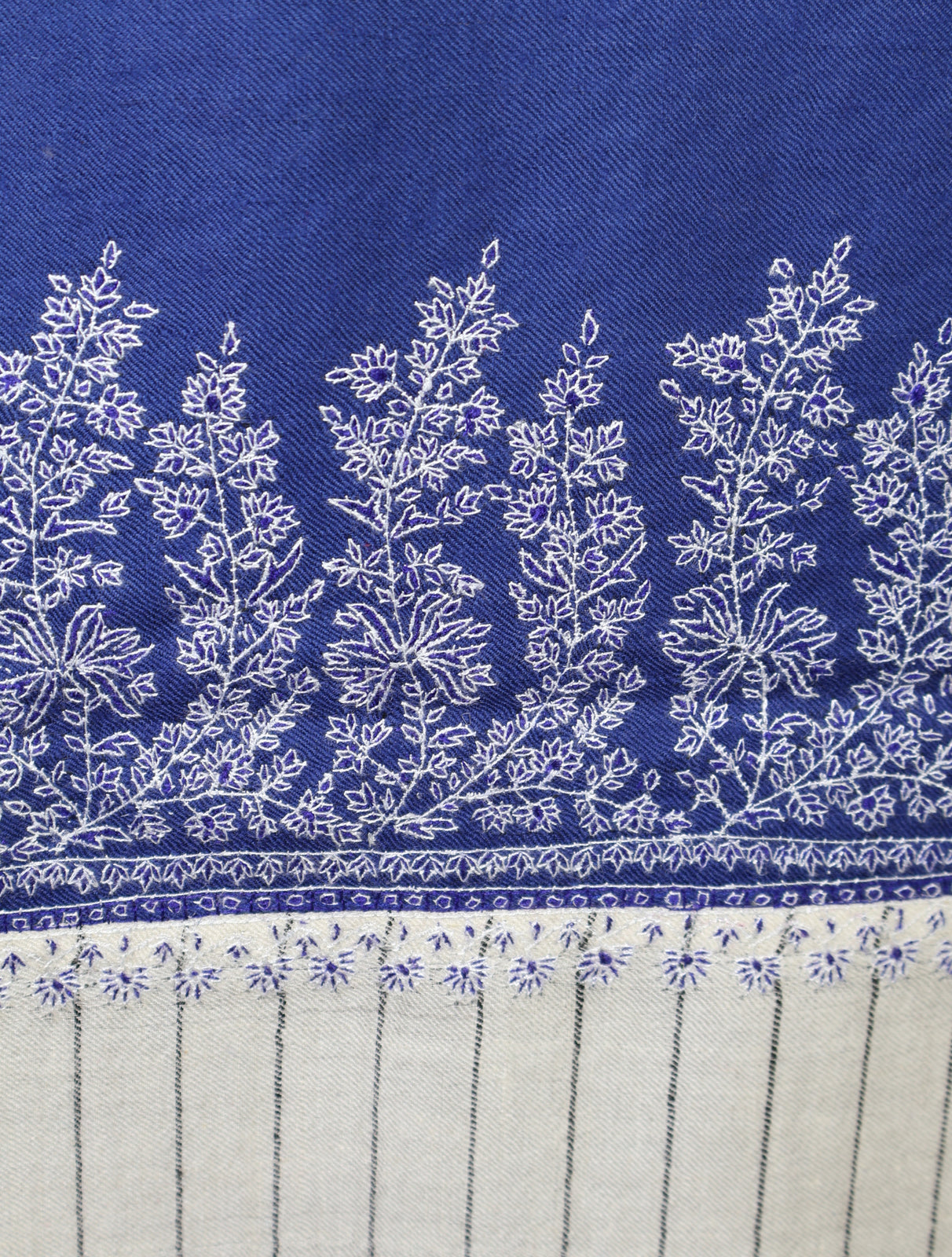 Ivory Border Blue Base Border Embroidery Pashmina Shawl