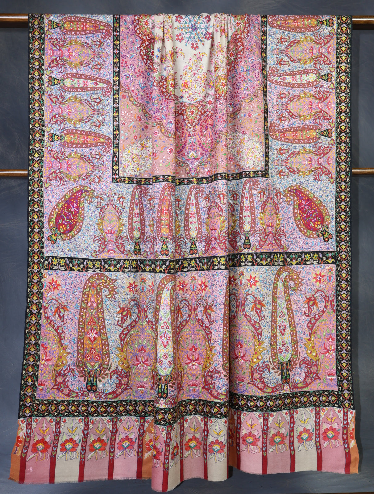 3 Yard Ivory Base Multicolor Kalamkari Embroidery Pashmina Shawl