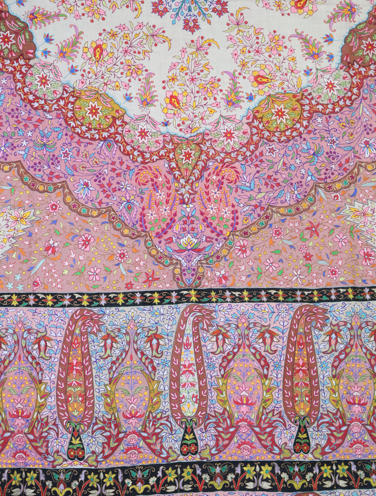 3 Yard Ivory Base Multicolor Kalamkari Embroidery Pashmina Shawl