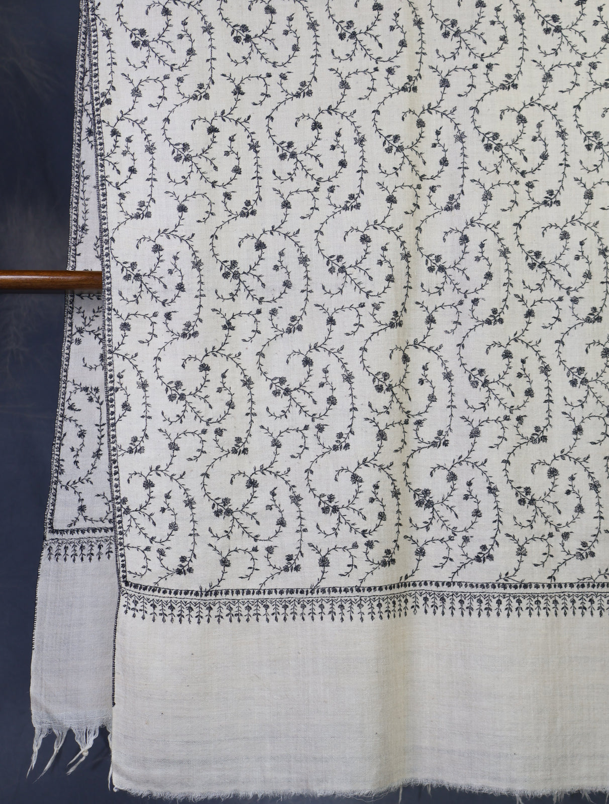 Ivory Jali Embroidery Cashmere Pashmina Scarf
