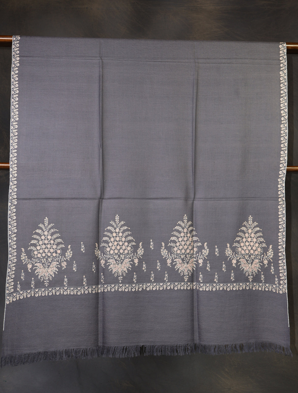 Grey Color Base Boteh Embroidery Pashmina Shawl
