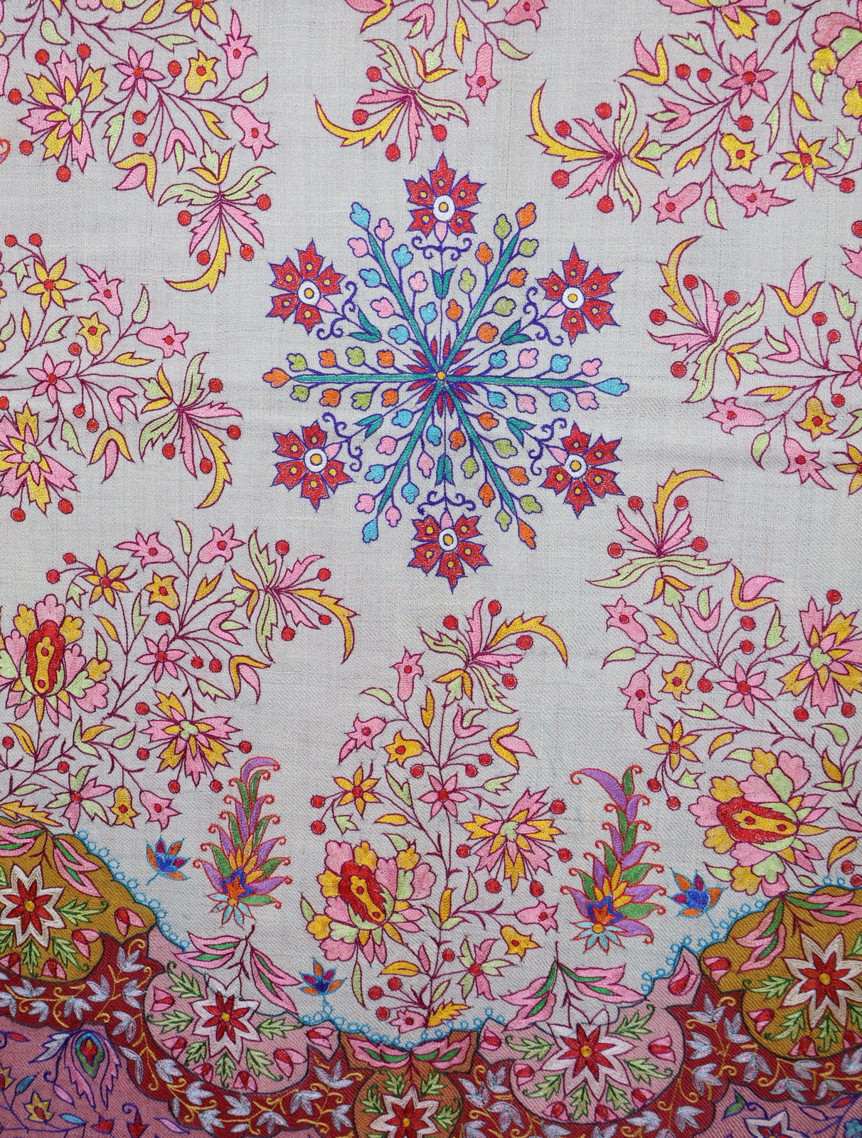3 Yard Ivory Base Multicolor Kalamkari Embroidery Pashmina Shawl