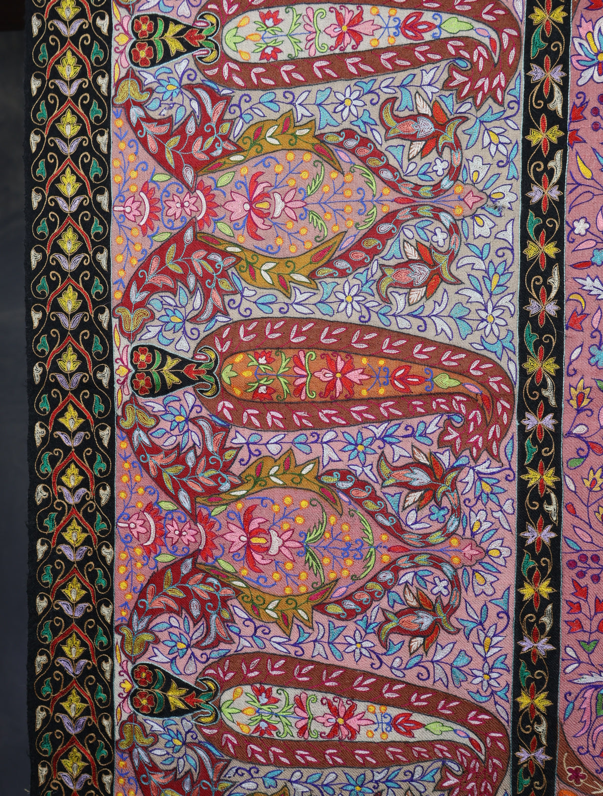 3 Yard Ivory Base Multicolor Kalamkari Embroidery Pashmina Shawl