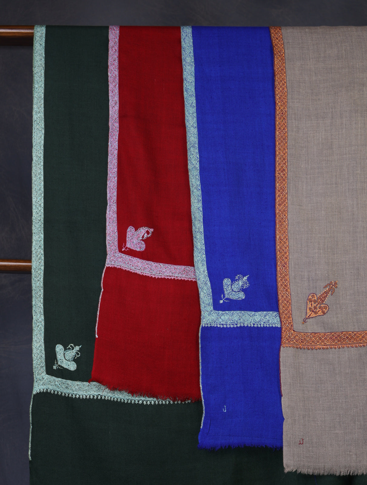 Red Base Border Embroidery Cashmere Pashmina Shawl