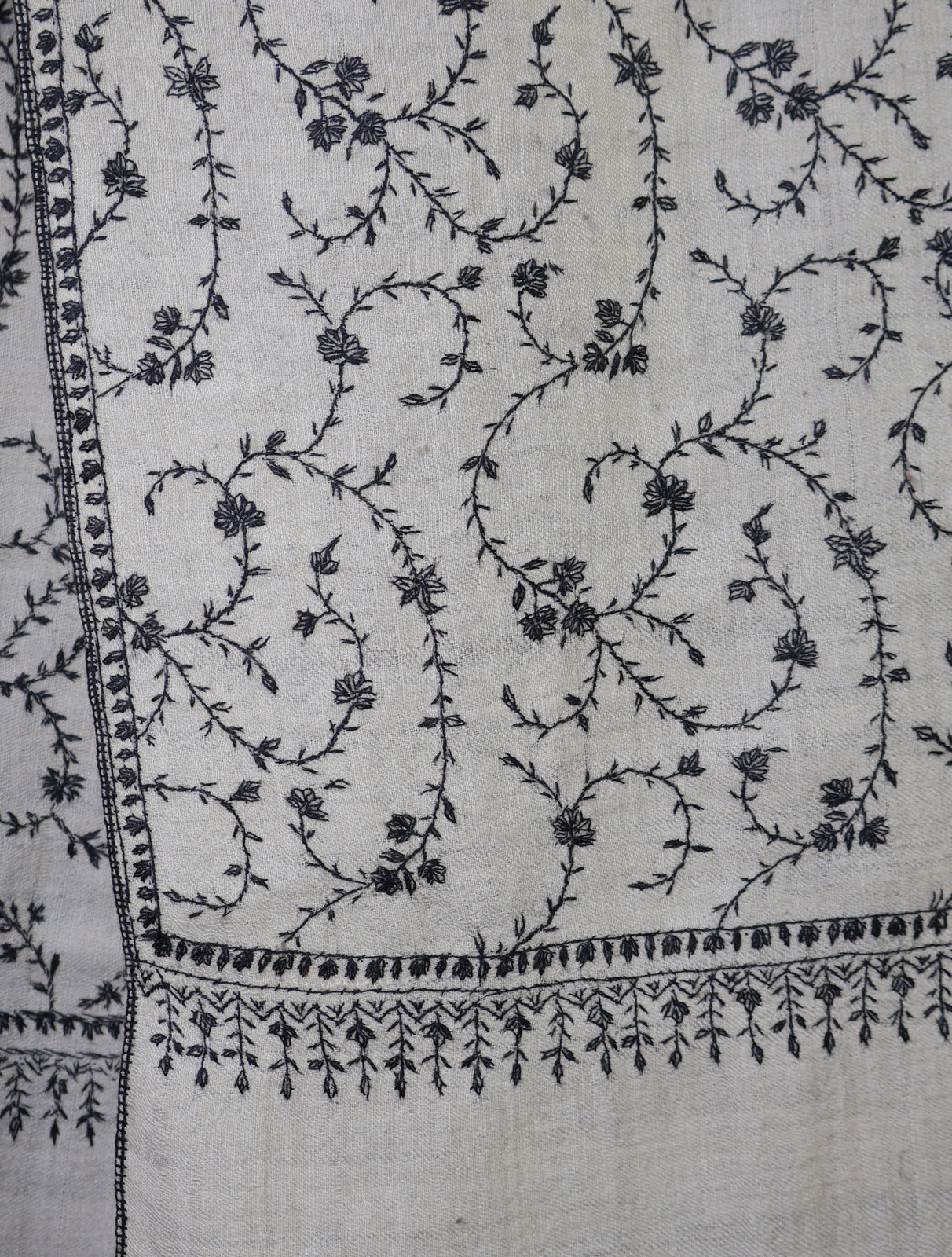 Ivory Jali Embroidery Cashmere Pashmina Scarf