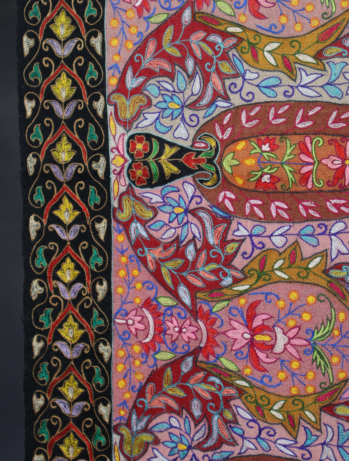 3 Yard Ivory Base Multicolor Kalamkari Embroidery Pashmina Shawl