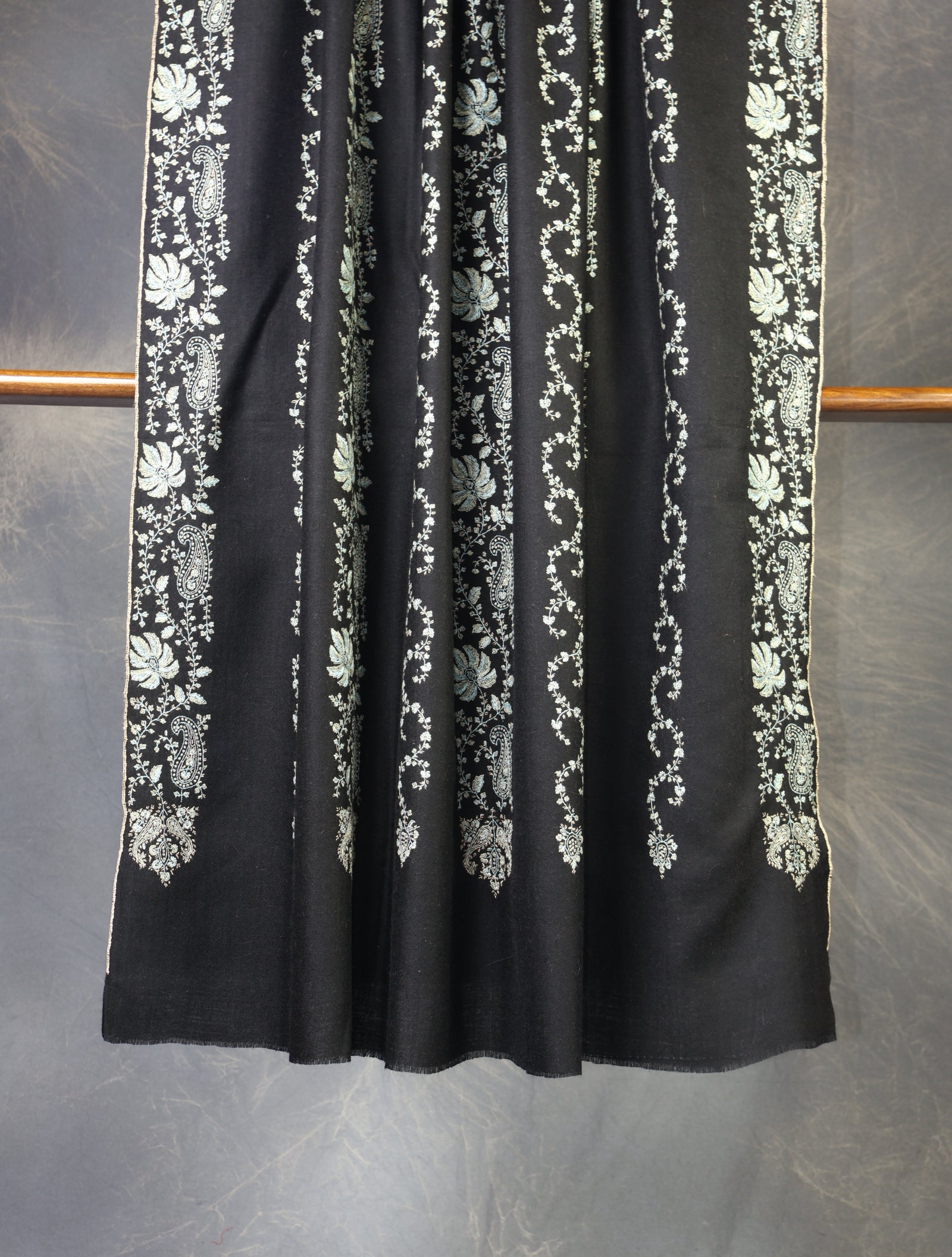 Black Base Striped Jali Embroidery Handwoven Cashmere Shawl