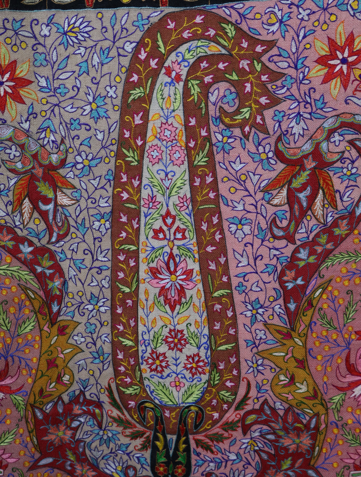 3 Yard Ivory Base Multicolor Kalamkari Embroidery Pashmina Shawl