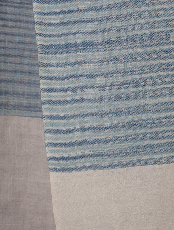 Light Blue Color Striped Handwoven Cashmere Pashmina Scarf