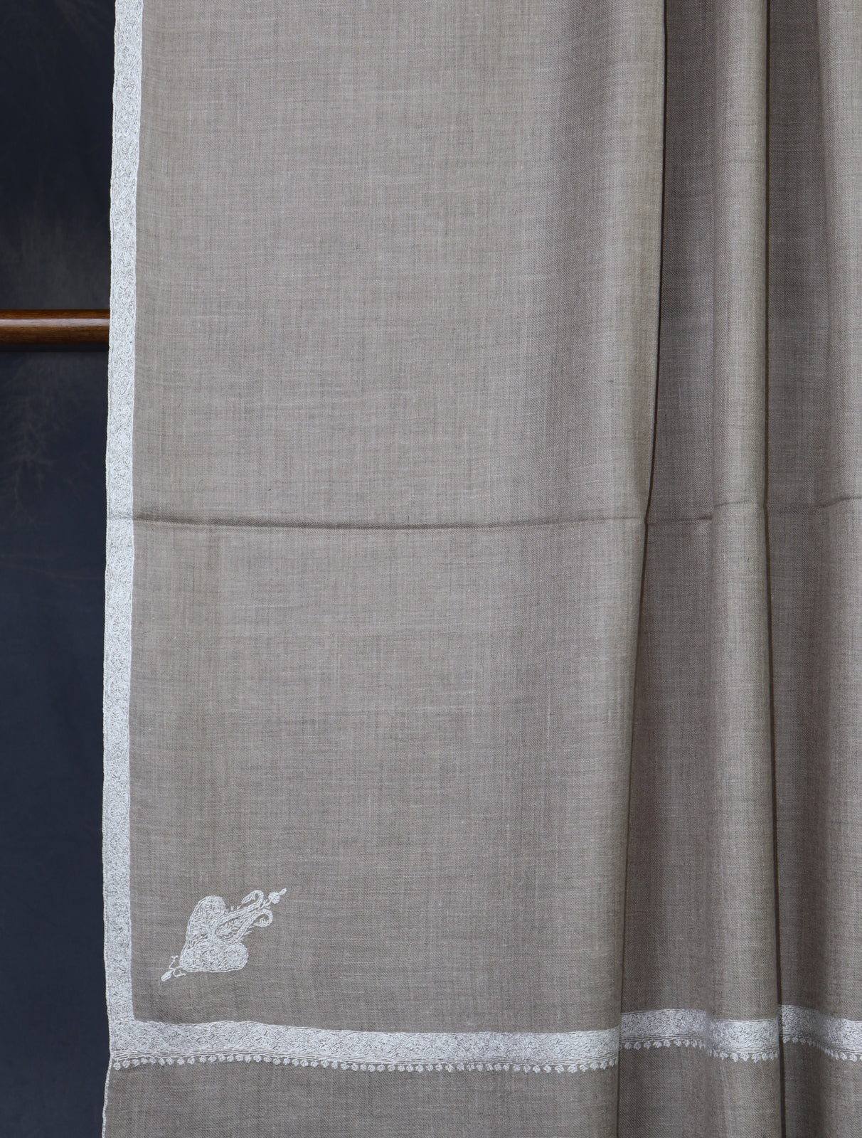 Light Natural Color White Small Border Embroidery Pashmina Shawl