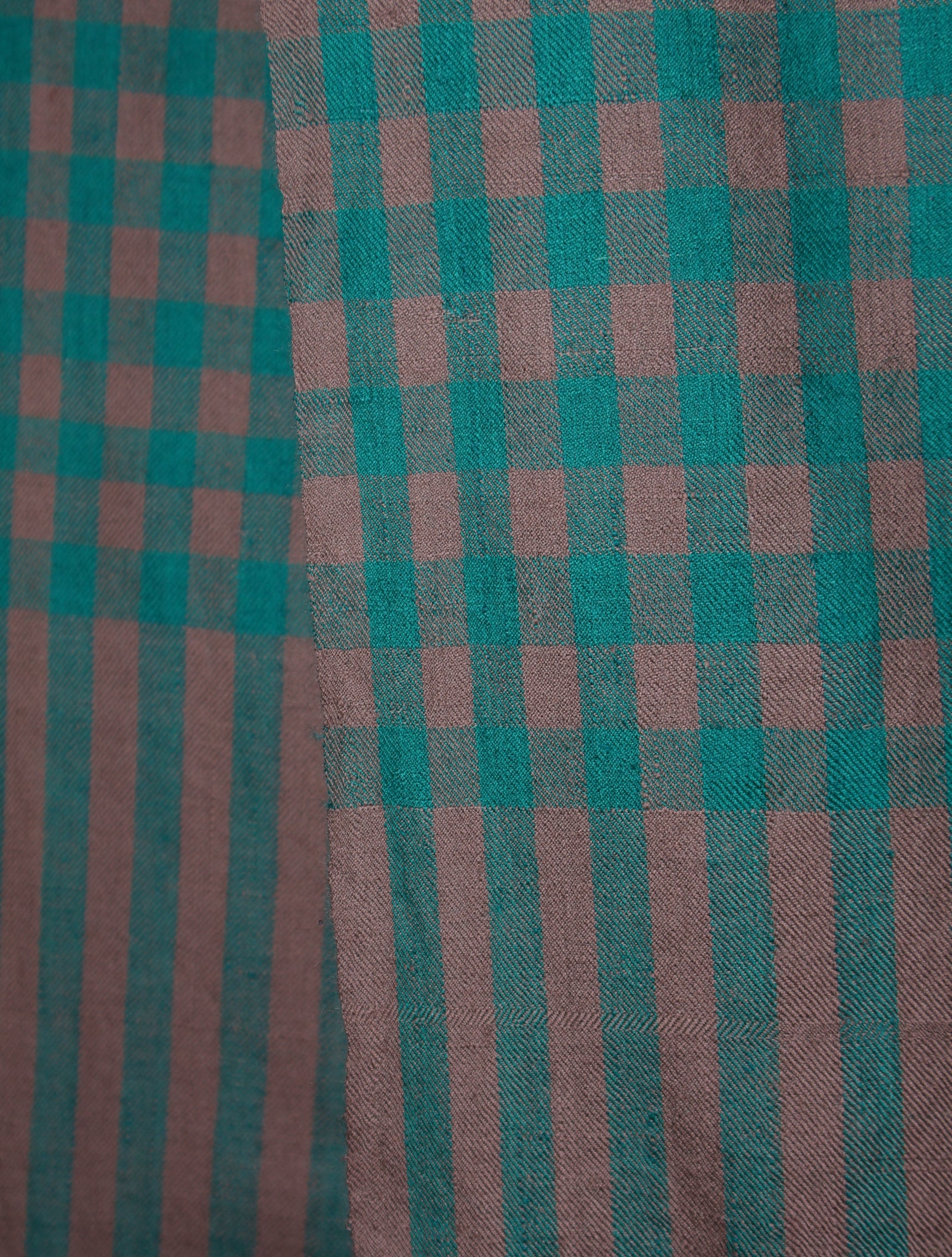 Natural and Green Checked Handwoven Cashmere Pashmina Shawl