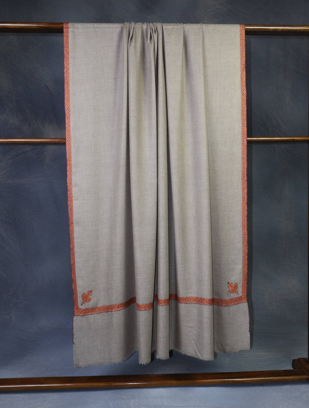 3 Yard Natural Base With Small Border Embroidery Cashmere Pashmina Shawl