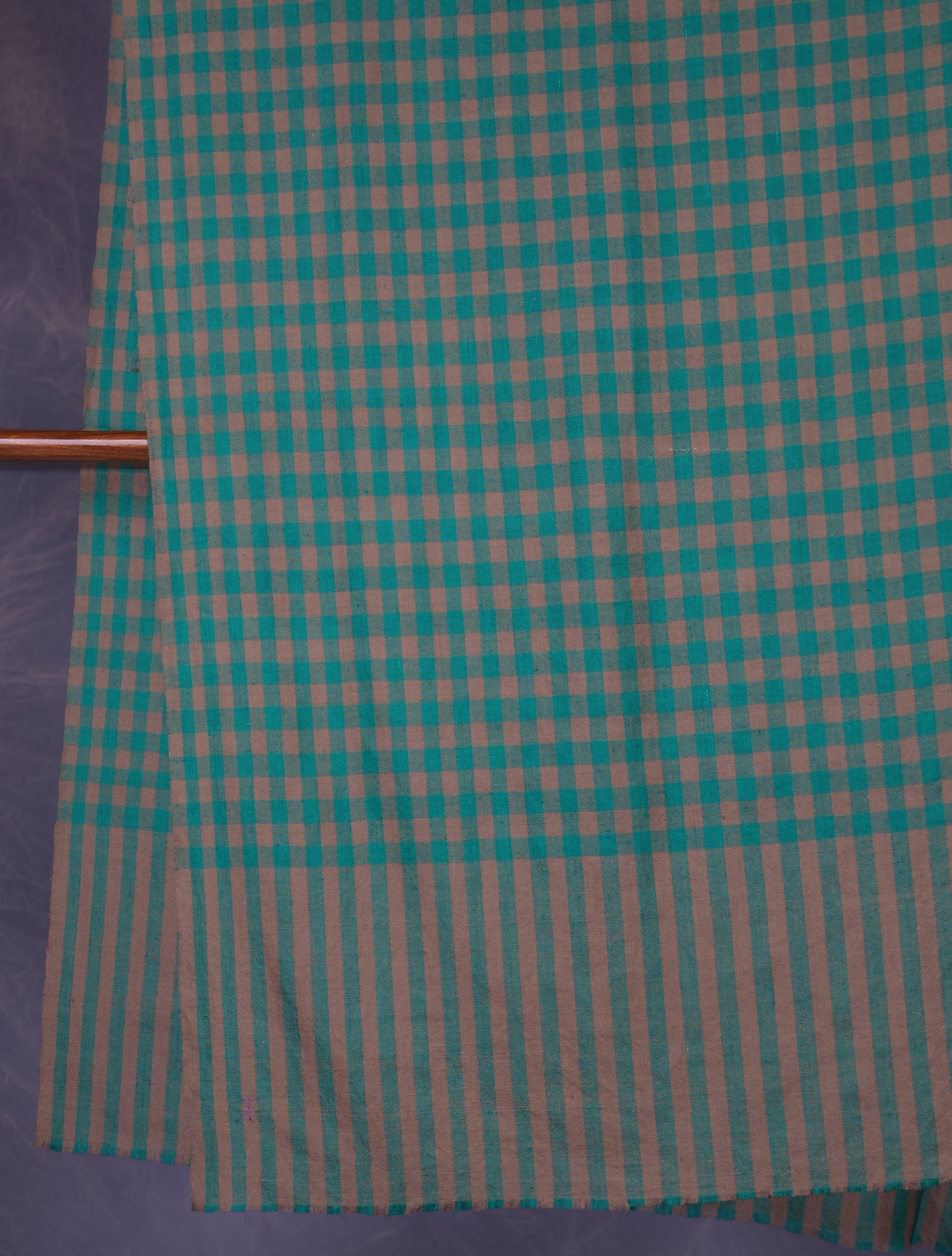 Natural and Green Checked Handwoven Cashmere Pashmina Shawl