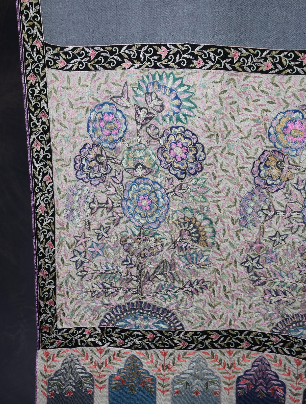 Blue Color With Border Kalamkari Pashmina Shawl