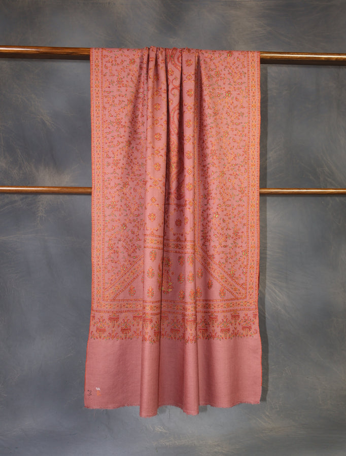 Pink jali Embroidery Cashmere Pashmina Shawl