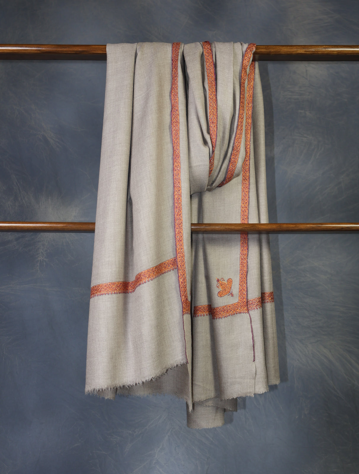 3 Yard Natural Base With Small Border Embroidery Cashmere Pashmina Shawl