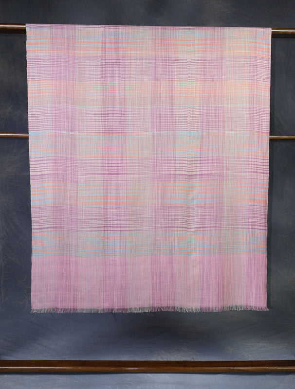 Pink Checked Handwoven Cashmere Pashmina Shawl
