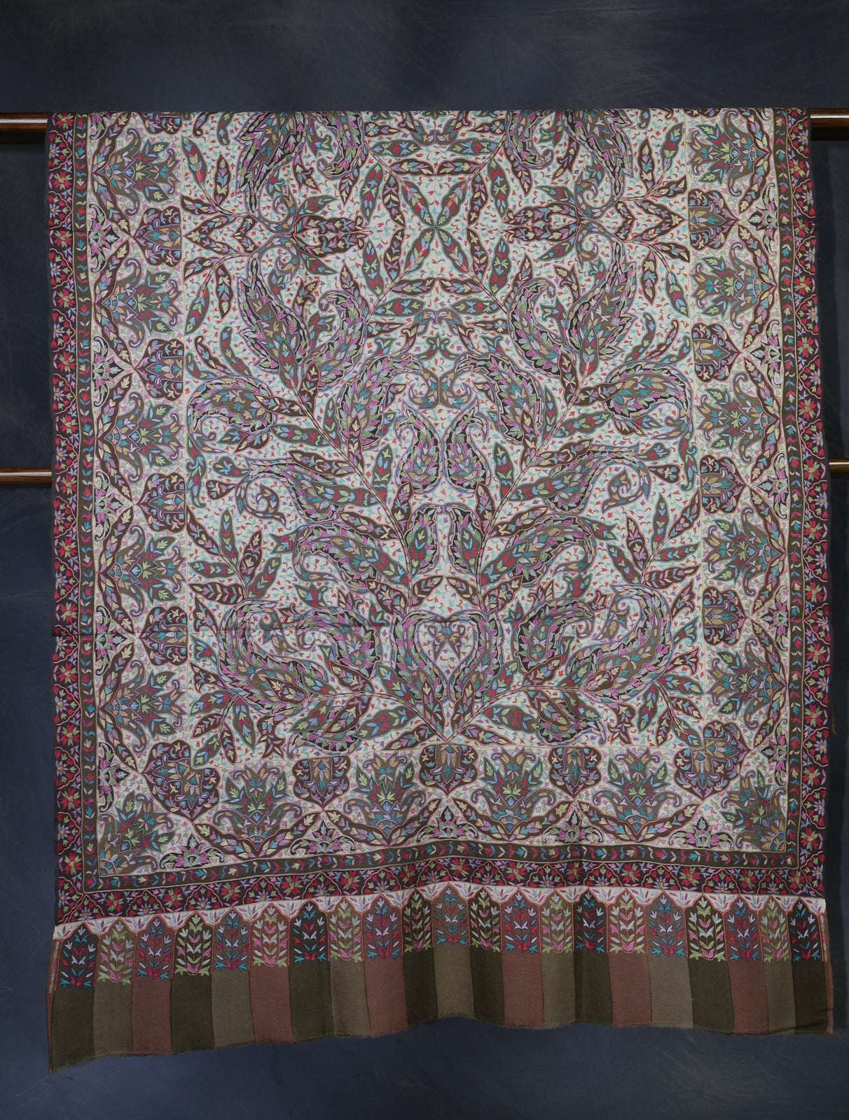 Baby Pink And Brown Color Kalamkari Pashmina Shawl
