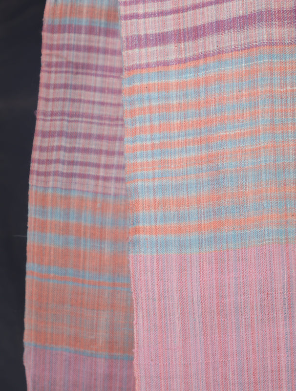 Pink Checked Handwoven Cashmere Pashmina Shawl