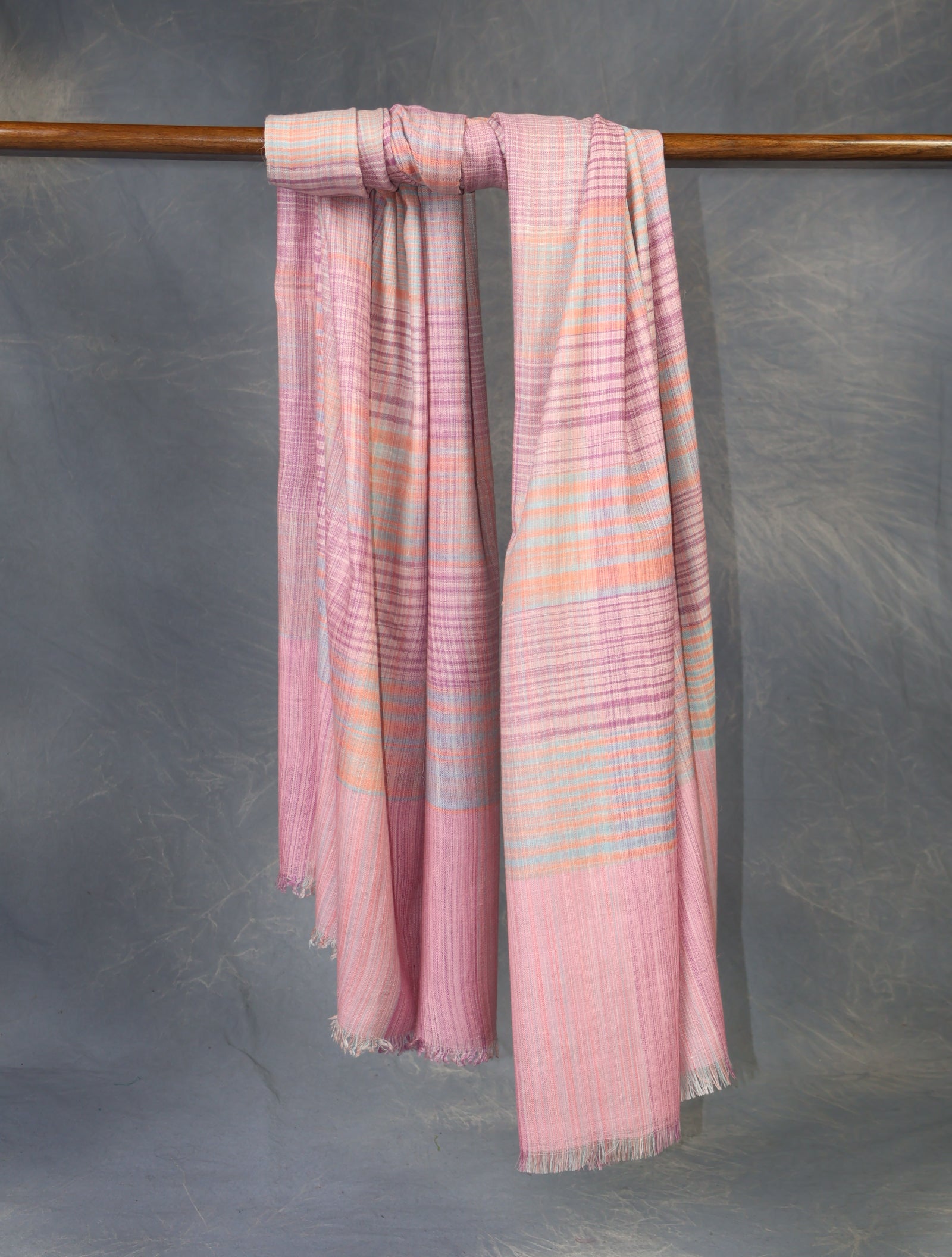 Pink Checked Handwoven Cashmere Pashmina Shawl