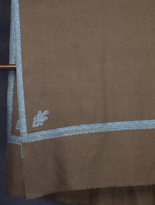 Natural Base Blue Big Border Embroidery Cashmere Pashmina Shawl