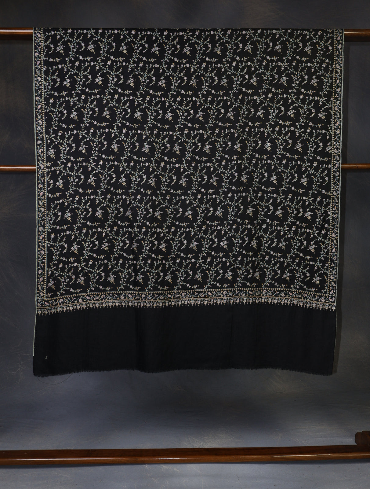 Black Base Jali Embroidery Cashmere Pashmina Shawl