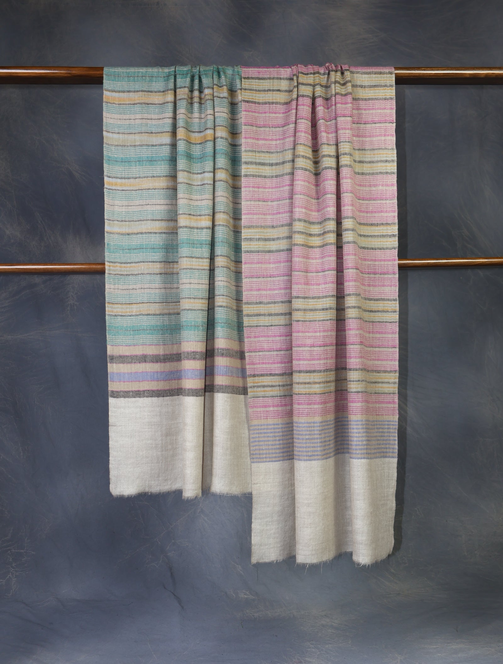 Natural Base Pink Striped handwoven Cashmere Pashmina Scarf