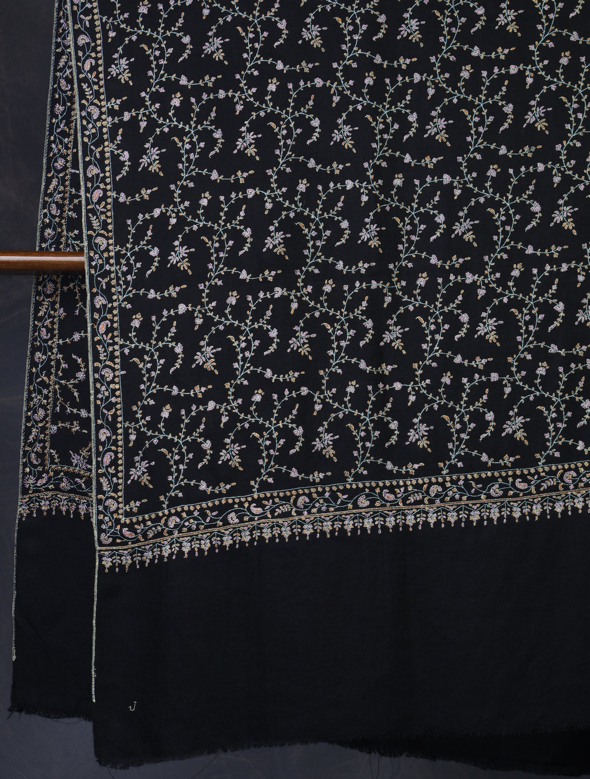 Black Base Jali Embroidery Cashmere Pashmina Shawl