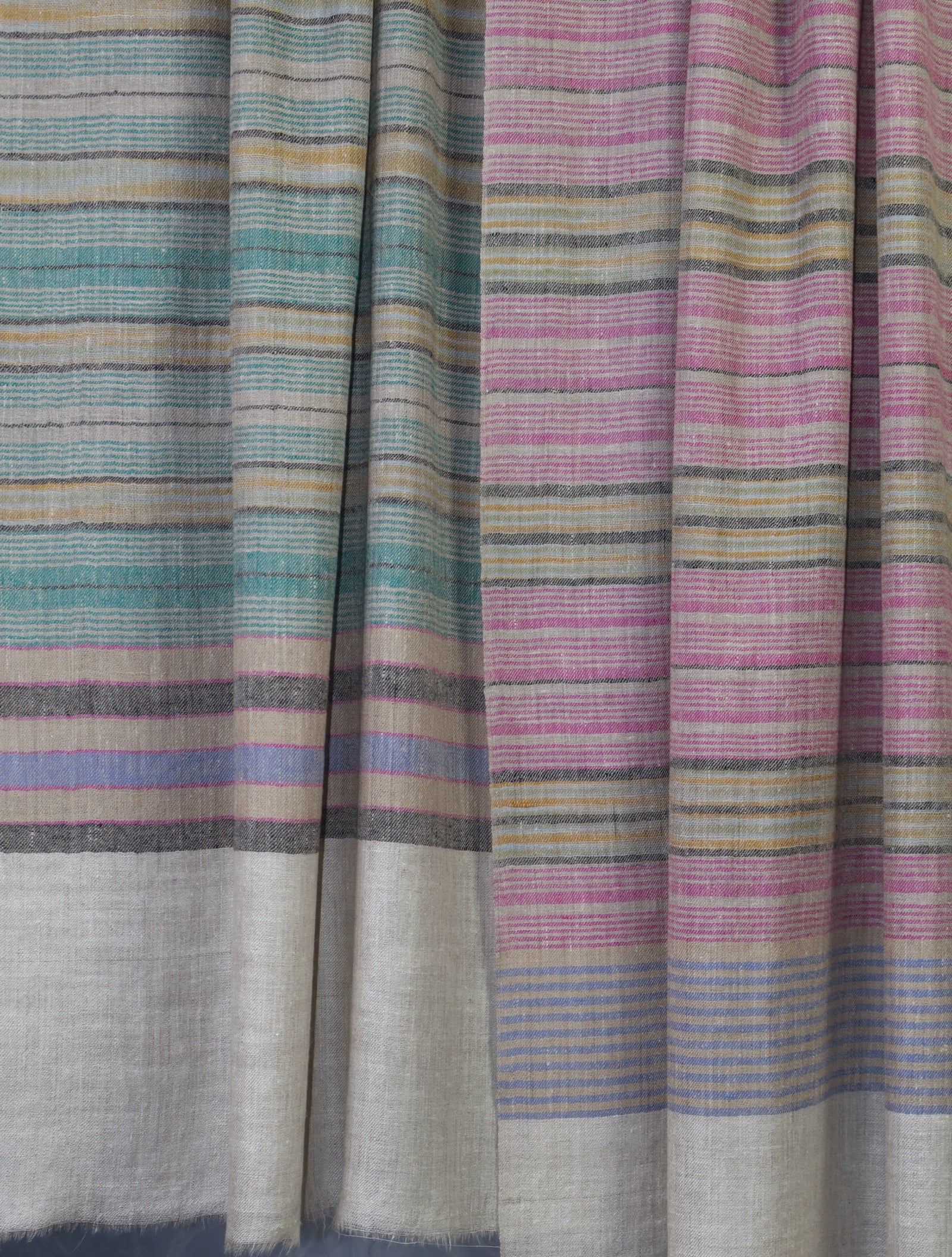 Natural Base Pink Striped handwoven Cashmere Pashmina Scarf