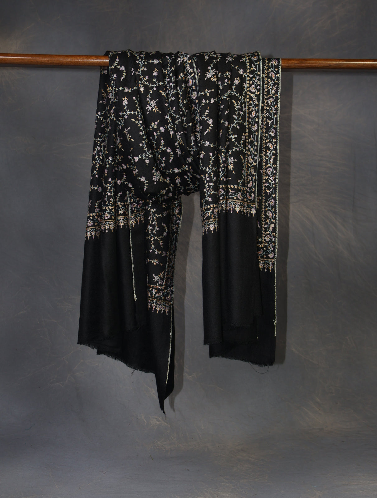 Black Base Jali Embroidery Cashmere Pashmina Shawl