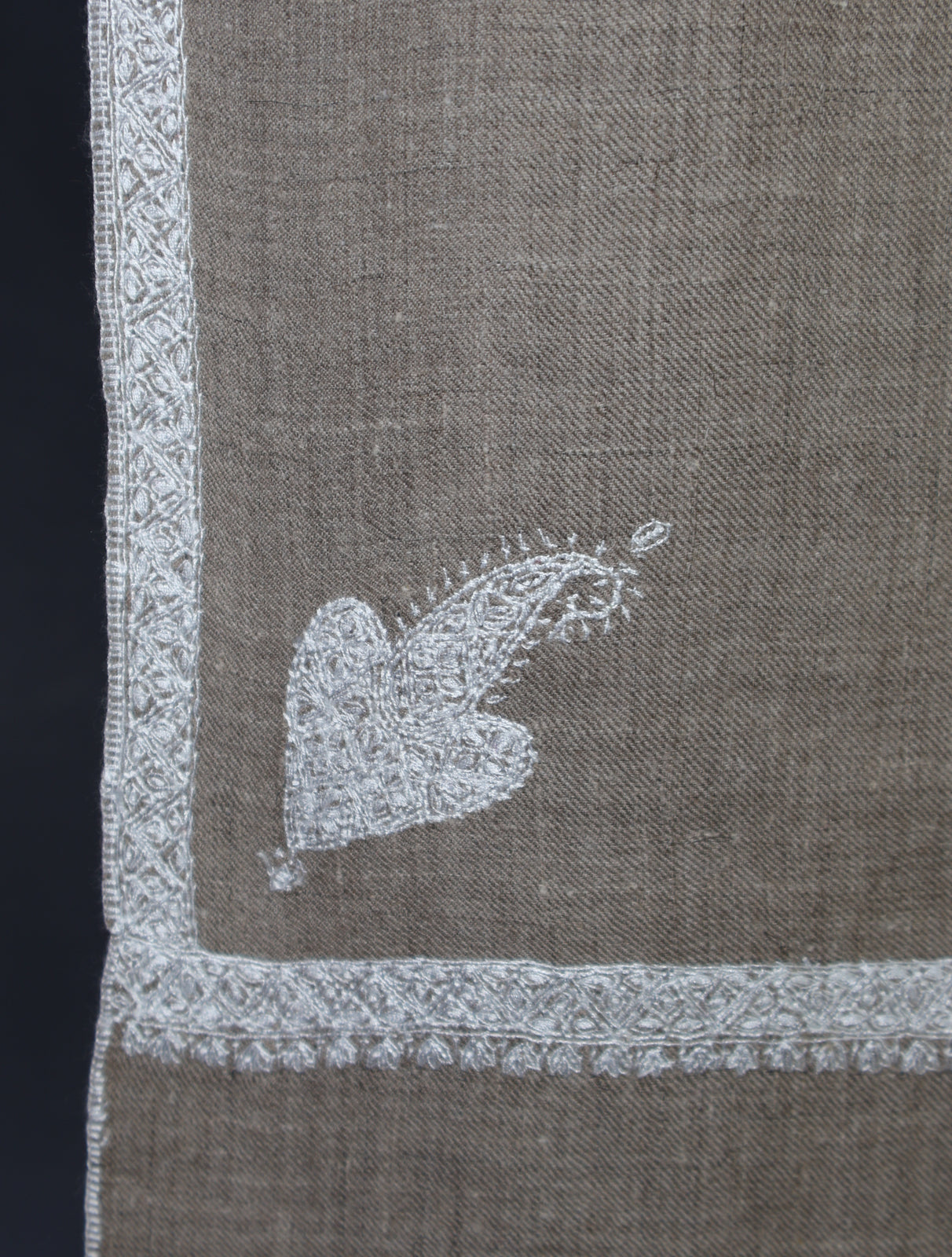 Natural Color White Small Border Embroidery Pashmina Shawl